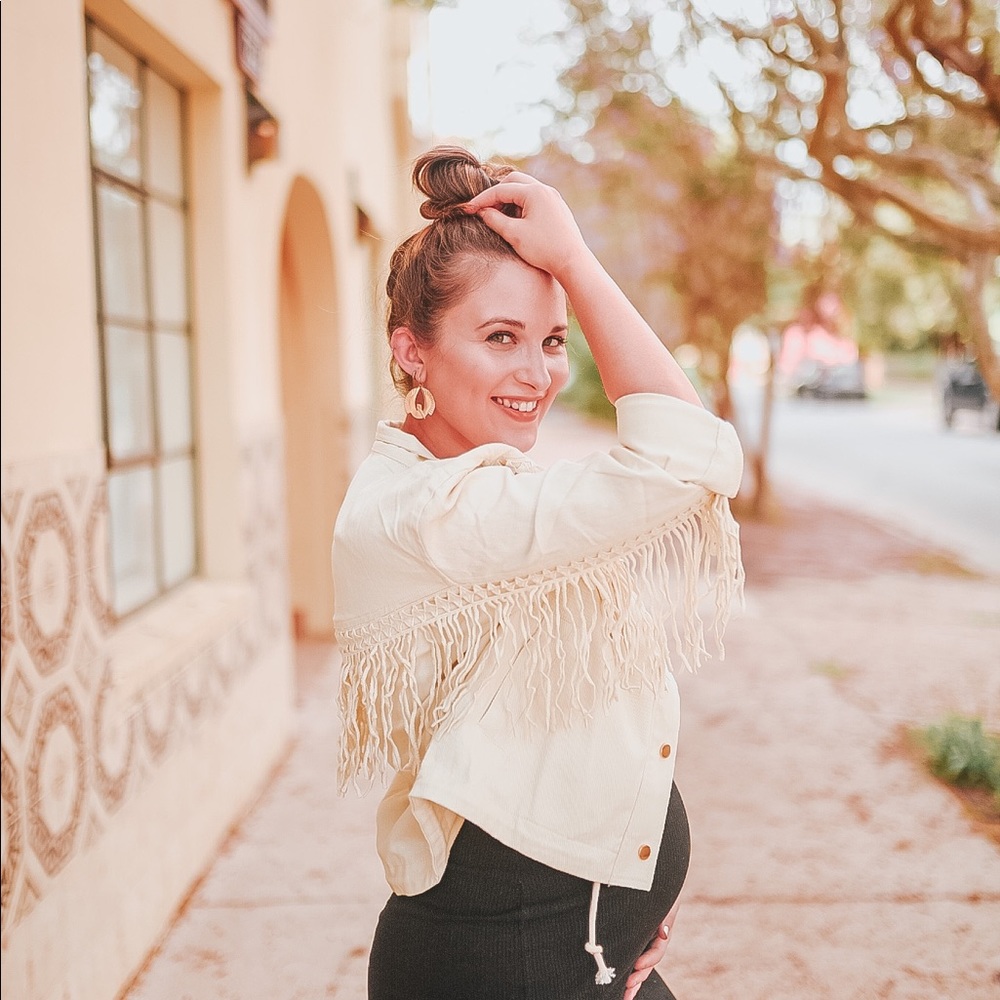 Cream fringe denim jacket
